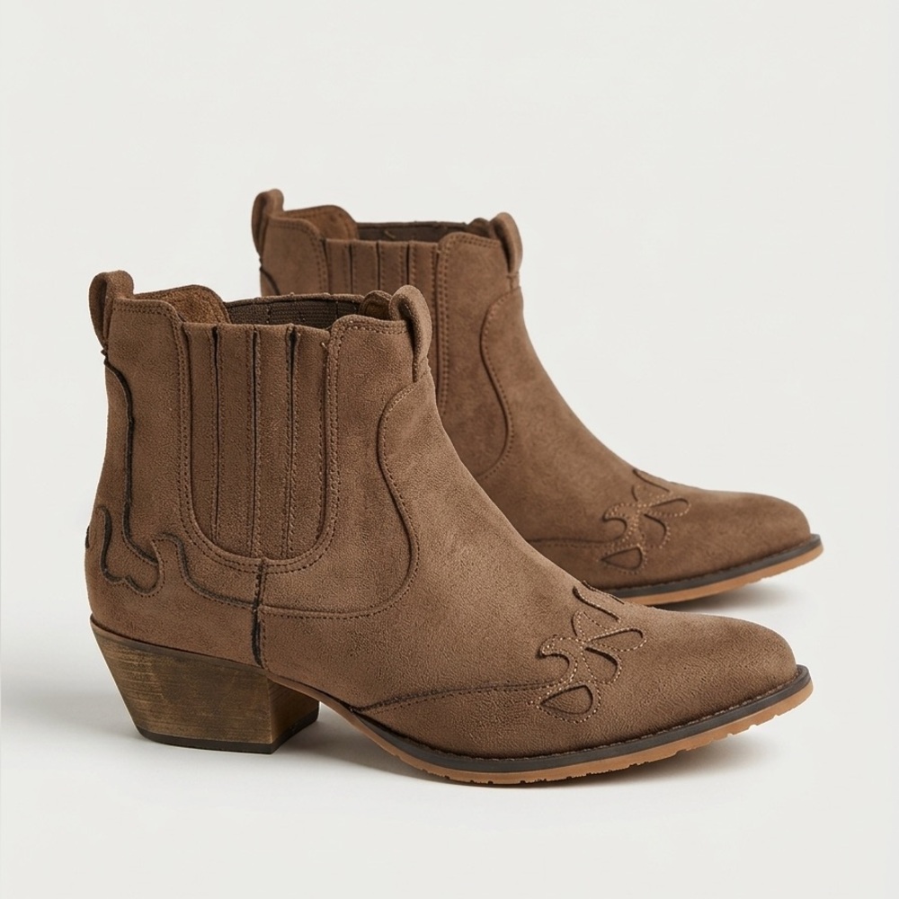Pink Martini Brown Embossed Ankle Cowboy Boots
